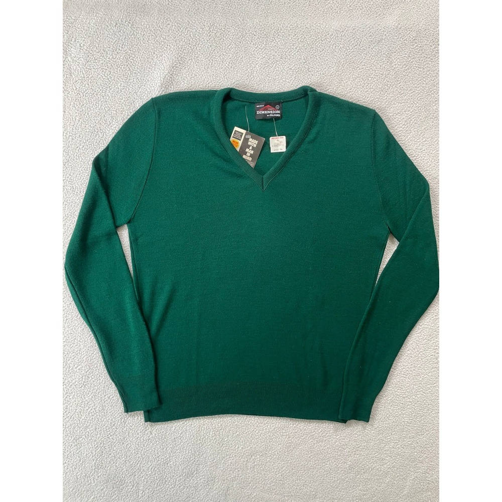 Vintage New With Tags USA Dimension Mens Large Sweater Green V-Neck Acrylic Knit